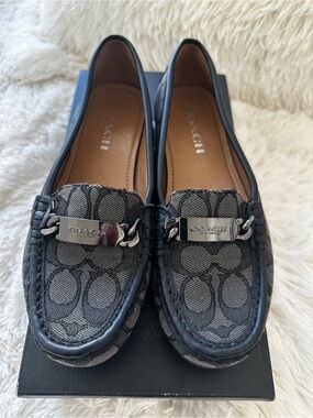 Coach Olive Signature Logo Loafers Black Gray Monogram Flats Women’s Size: 8